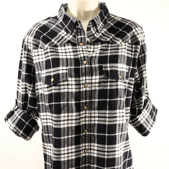 Jack's Girlfriend Womens Western Flannel Plaid Shirt M Roll Cuff Snap Front EUC - Picture 6 of 12